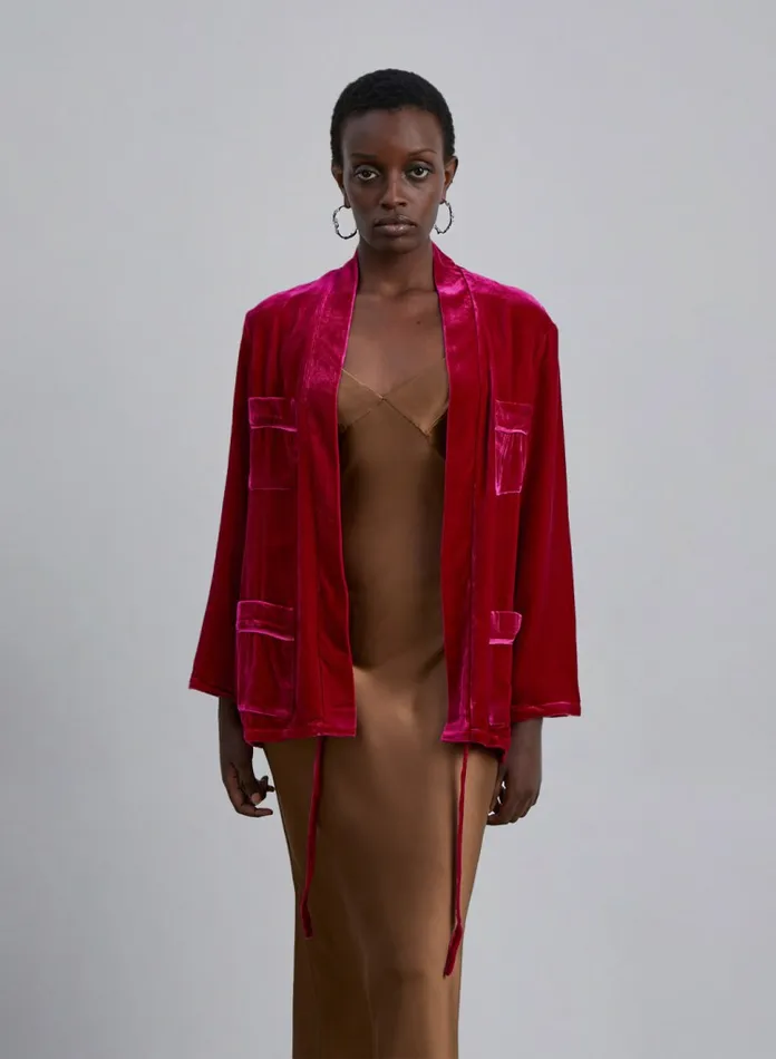 Silk Maison Blazers Quadra Patched Pockets Velvet Blazer Scarlet Red 8211 Women