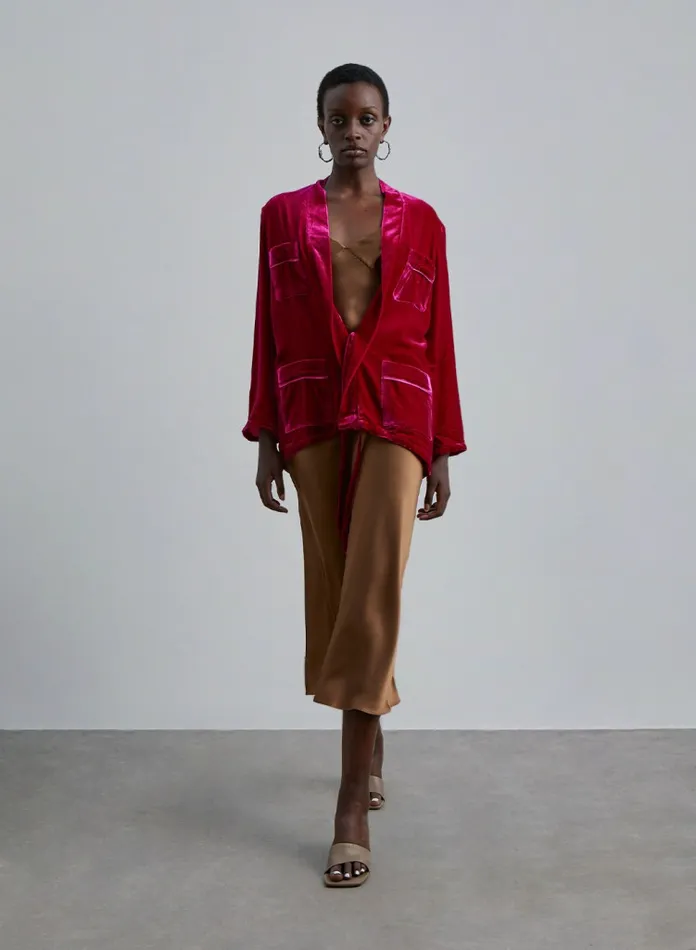 Silk Maison Blazers Quadra Patched Pockets Velvet Blazer Scarlet Red 8211 Women Silk Maison Blazers Quadra Patched Pockets Velvet Blazer Scarlet Red 8211 Women