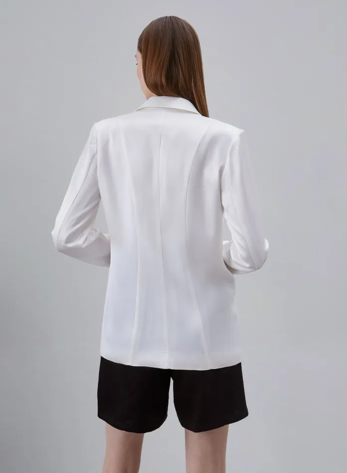 Silk Maison Blazers Surplice Neckline Satin Blazer Pearl White 8211 Women