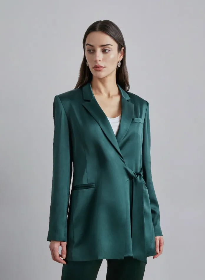 Silk Maison Blazers TieWaist Blazer Dark Green 8211 Women