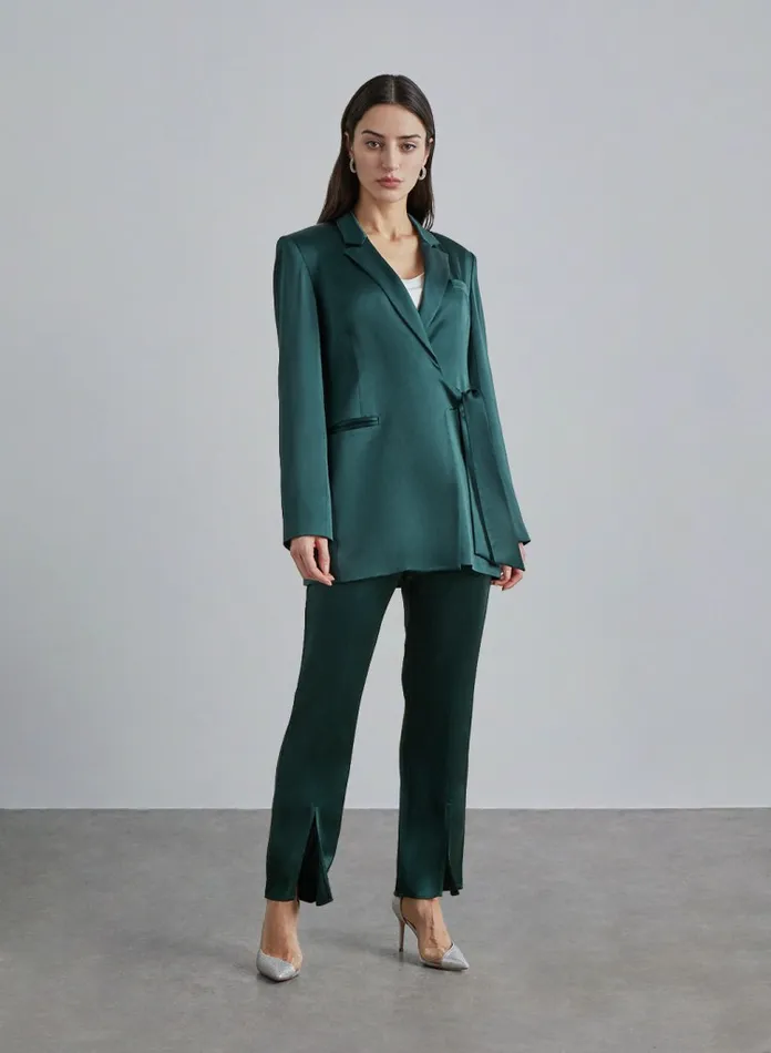 Silk Maison Blazers TieWaist Blazer Dark Green 8211 Women