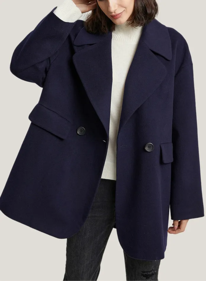 Silk Maison Coats Drop Shoulder WoolCashmere Blend Coat Navy 8211 Women