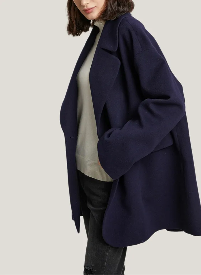 Silk Maison Coats Drop Shoulder WoolCashmere Blend Coat Navy 8211 Women