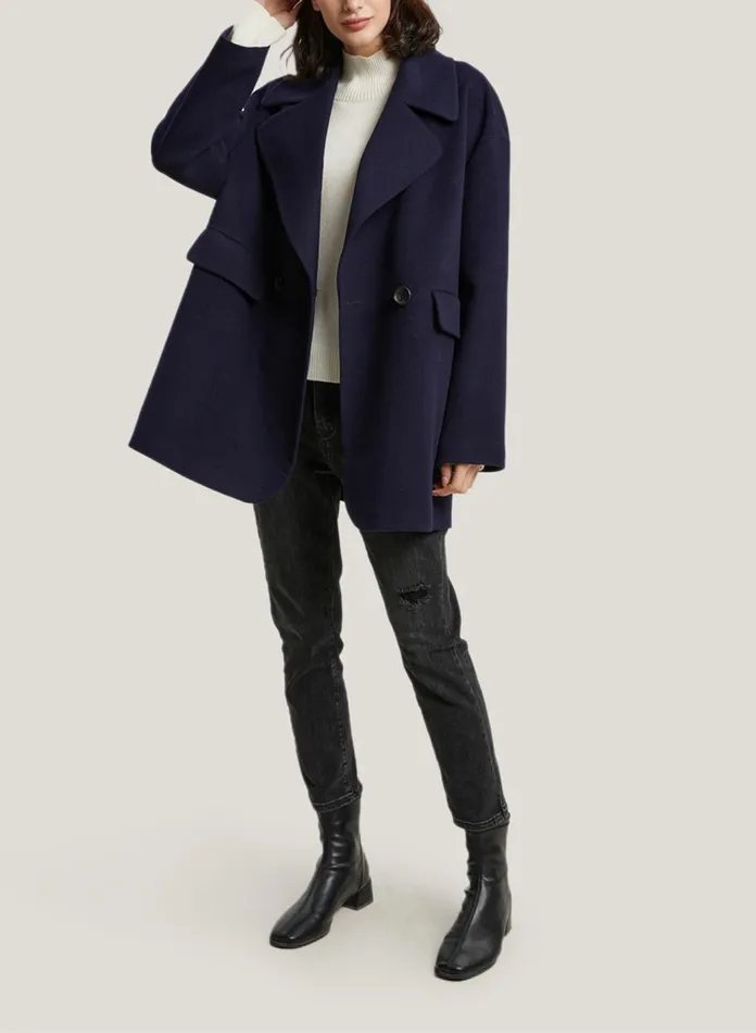 Silk Maison Coats Drop Shoulder WoolCashmere Blend Coat Navy 8211 Women