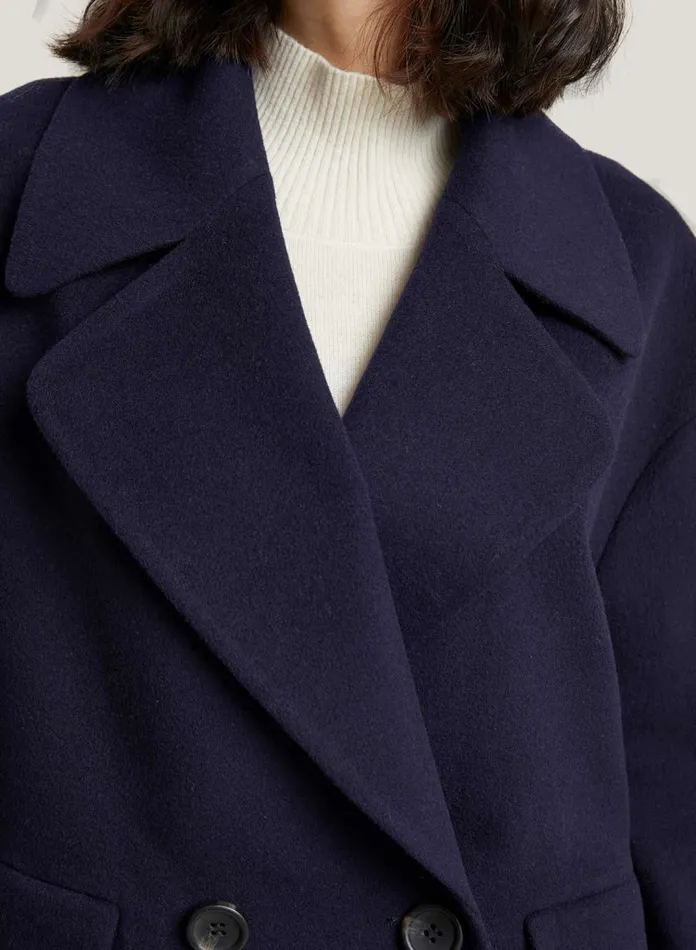 Silk Maison Coats Drop Shoulder WoolCashmere Blend Coat Navy 8211 Women
