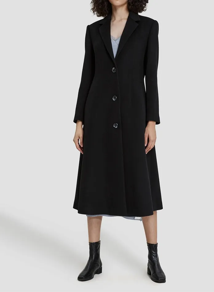 Silk Maison Coats V Neck Long DressCoat Black 8211 Women