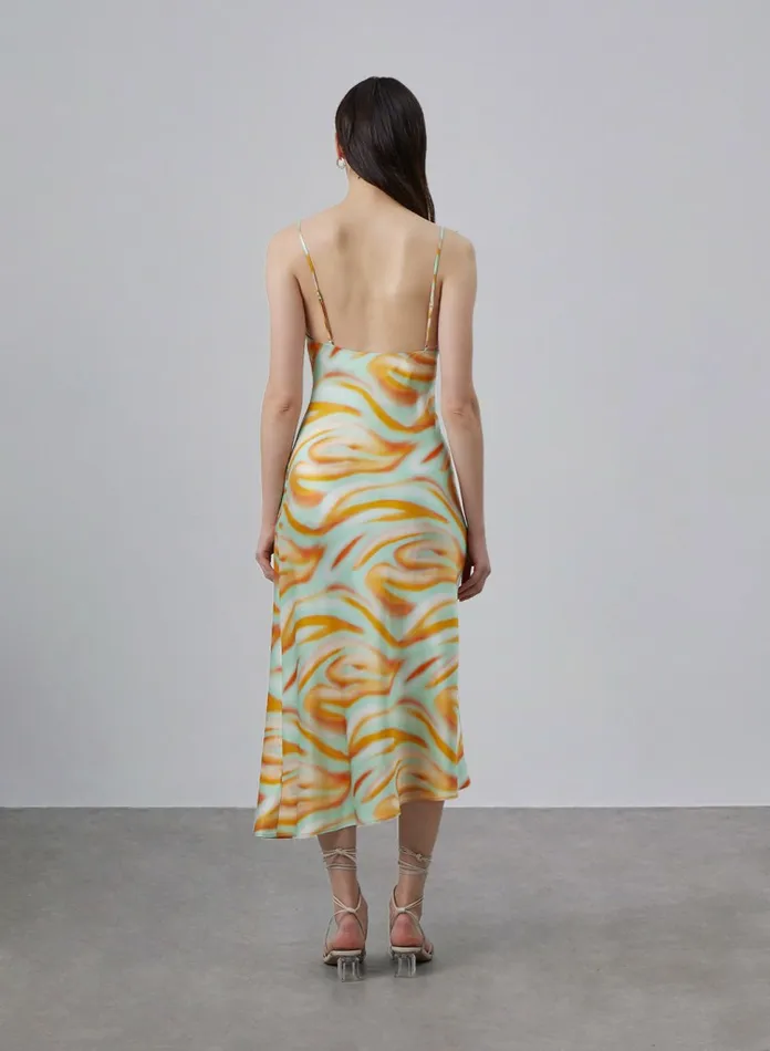 Silk Maison Cowl Neck Dresses Summer Orange Draped Collar Silk Slip Dress Summer Orange 8211 Women