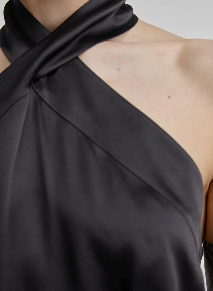 Silk Maison Halter Dresses Cross Halter ALine Mini Silk Dress Midnight Black 8211 Women