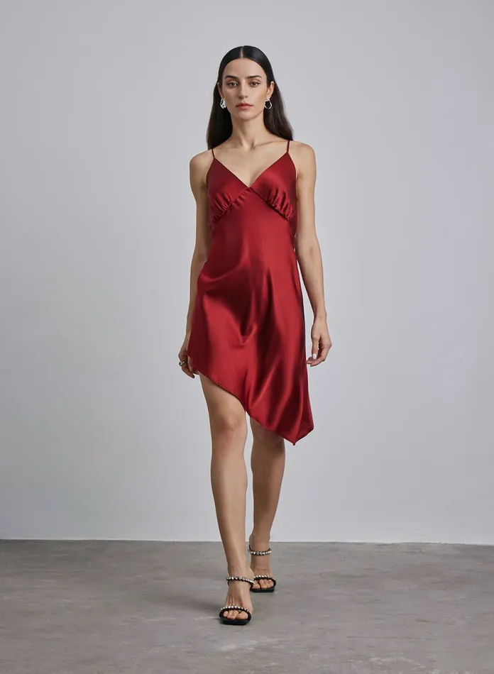 Silk Maison HighLow Dresses Allure HiLow Silk Slip Dress Burgundy 8211 Women