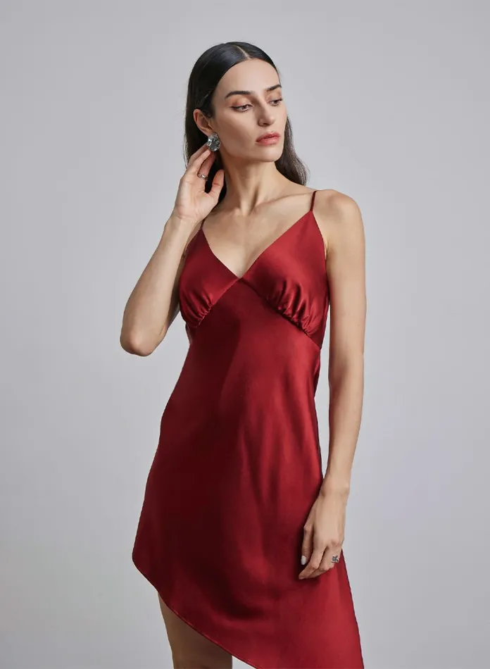 Silk Maison HighLow Dresses Allure HiLow Silk Slip Dress Burgundy 8211 Women