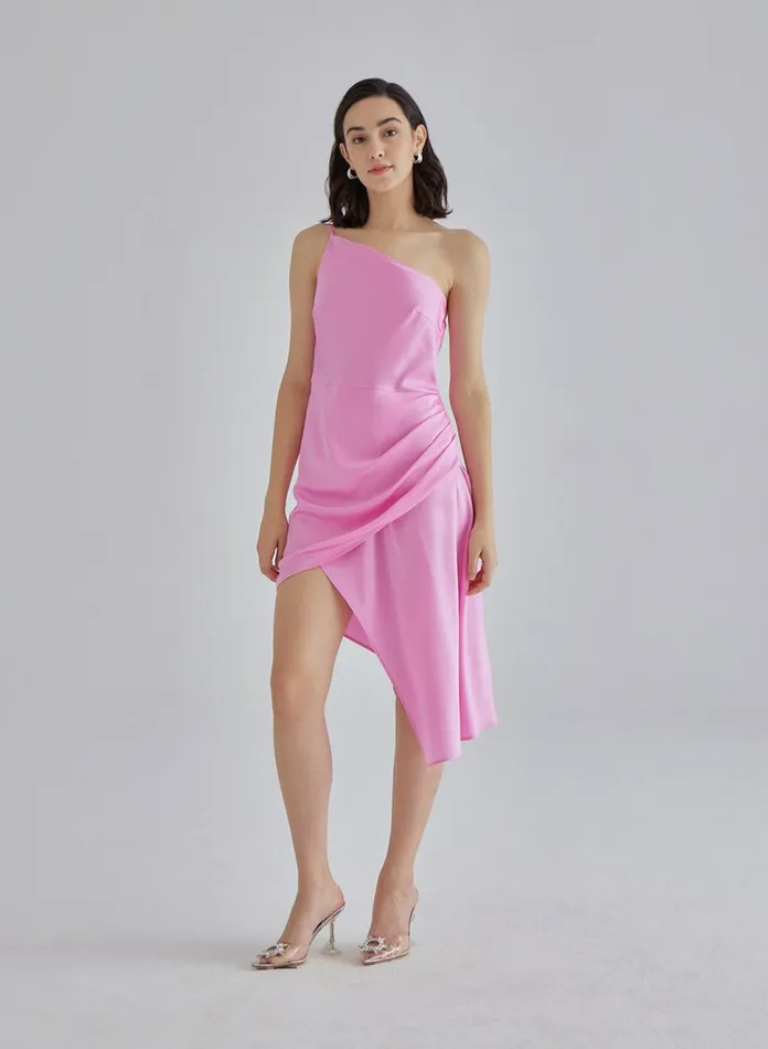 Silk Maison HighLow Dresses Pink Flamingo Inclined Silk Dress Sakura 8211 Women