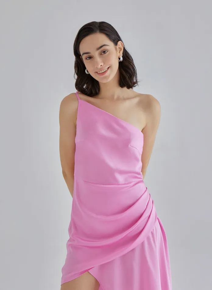 Silk Maison HighLow Dresses Pink Flamingo Inclined Silk Dress Sakura 8211 Women
