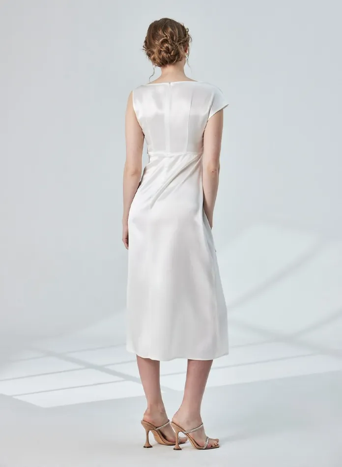Silk Maison Jumpsuits Asymmetric Shoulder Satin Midi Dress Pearl White 8211 Women
