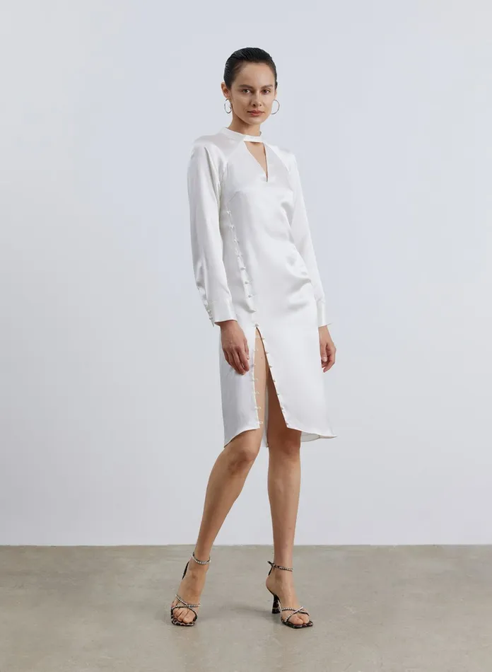 Silk Maison Jumpsuits Button and Loop Side Slit Silk Dress Ivory 8211 Women