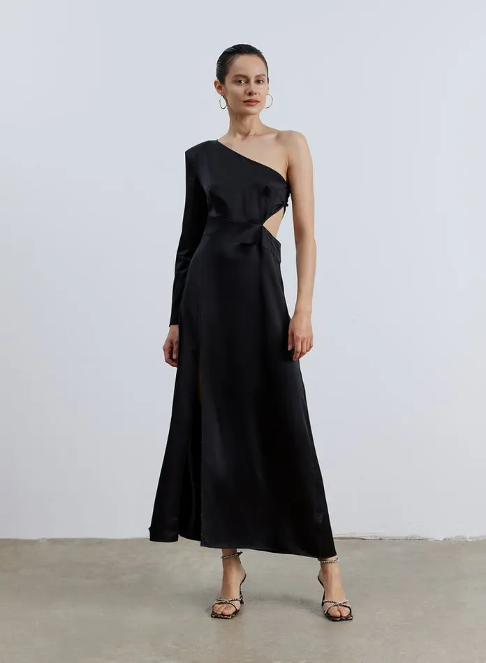 Silk Maison Jumpsuits Padded Oneshoulder Silk Dress Midnight Black 8211 Women