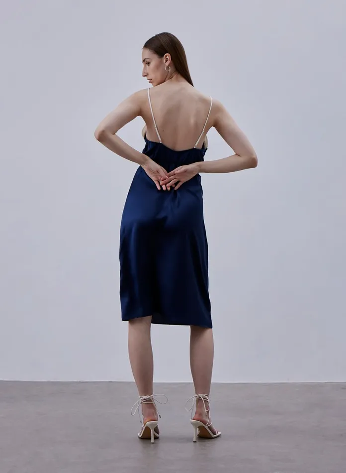 Silk Maison Jumpsuits Split Vneck Tunic Silk Slip Dress Navy 8211 Women