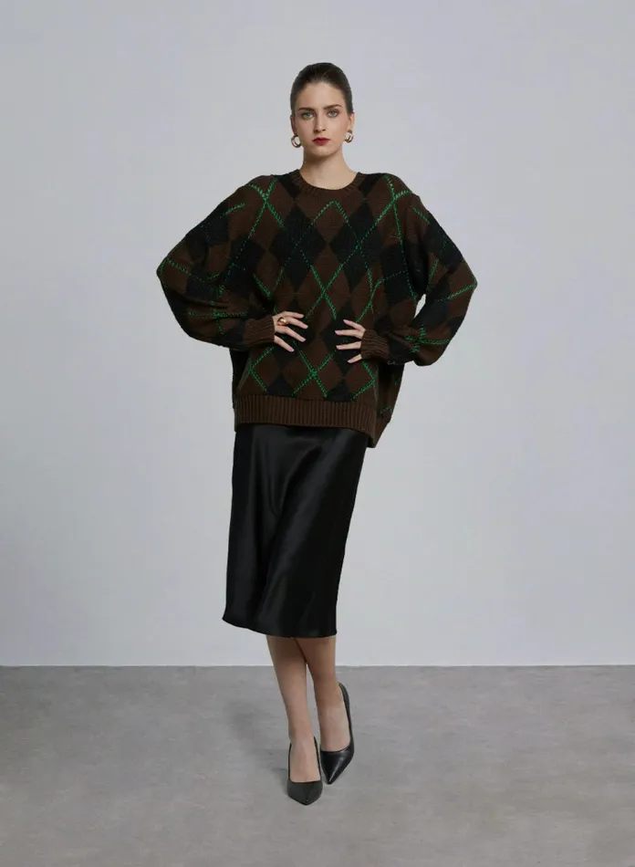 Silk Maison Knitwear Contrast Rhombus Wool Sweater Multiple Colour 8211 Women