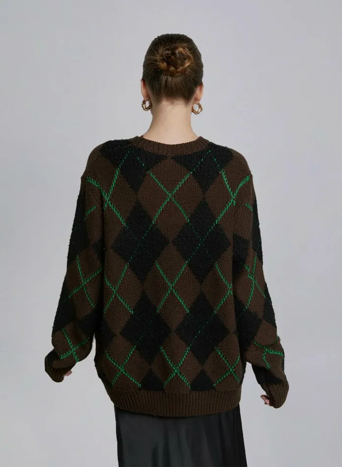 Silk Maison Knitwear Contrast Rhombus Wool Sweater Multiple Colour 8211 Women