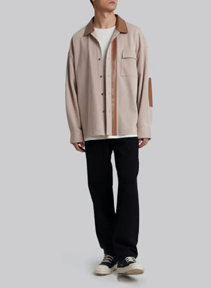 Silk Maison Leather and Jackets LeatherLike Collar Polo Jacket Greige 8211 Women