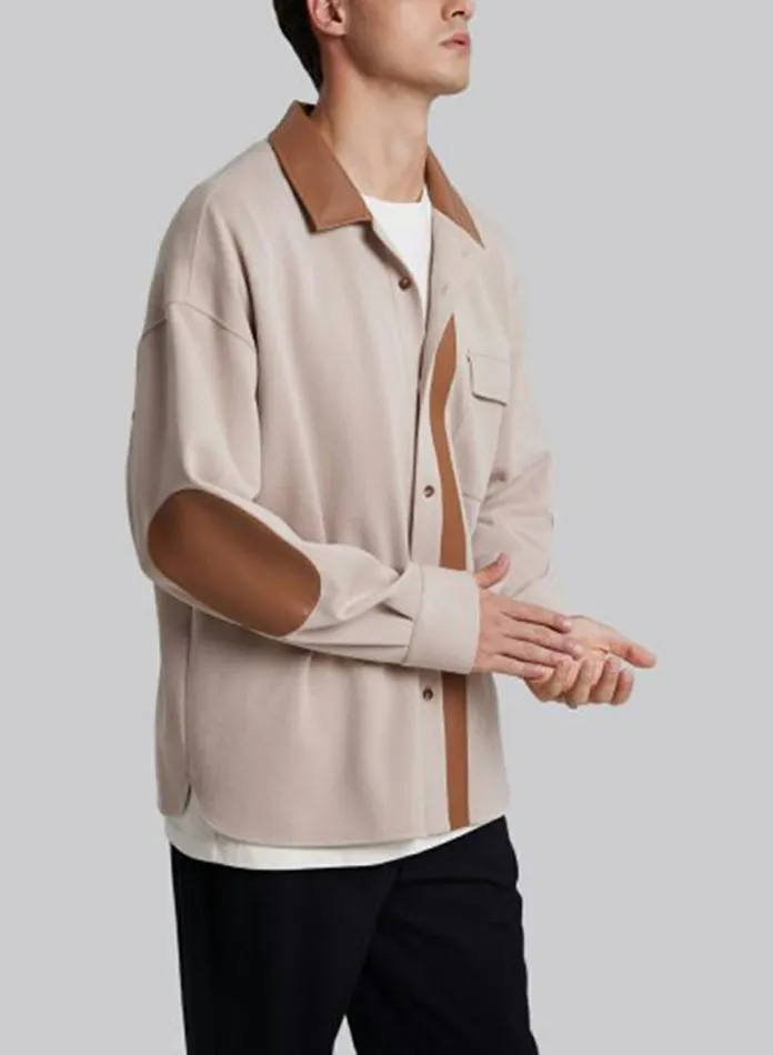 Silk Maison Leather and Jackets LeatherLike Collar Polo Jacket Greige 8211 Women