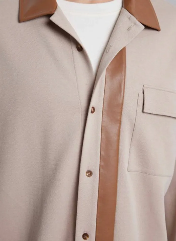 Silk Maison Leather and Jackets LeatherLike Collar Polo Jacket Greige 8211 Women