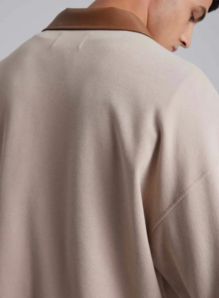 Silk Maison Leather and Jackets LeatherLike Collar Polo Jacket Greige 8211 Women