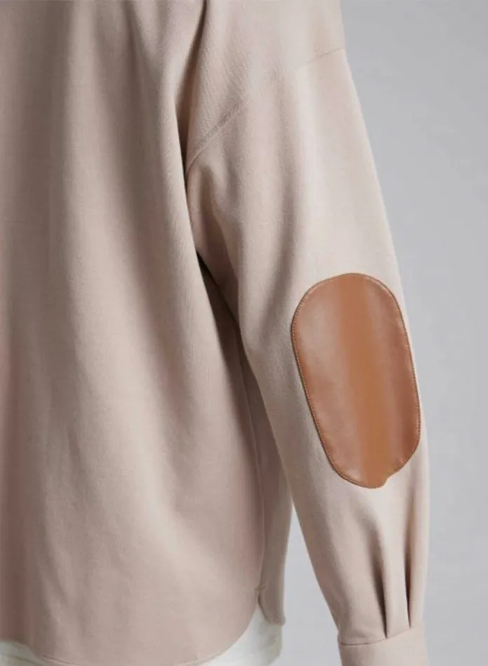 Silk Maison Leather and Jackets LeatherLike Collar Polo Jacket Greige 8211 Women