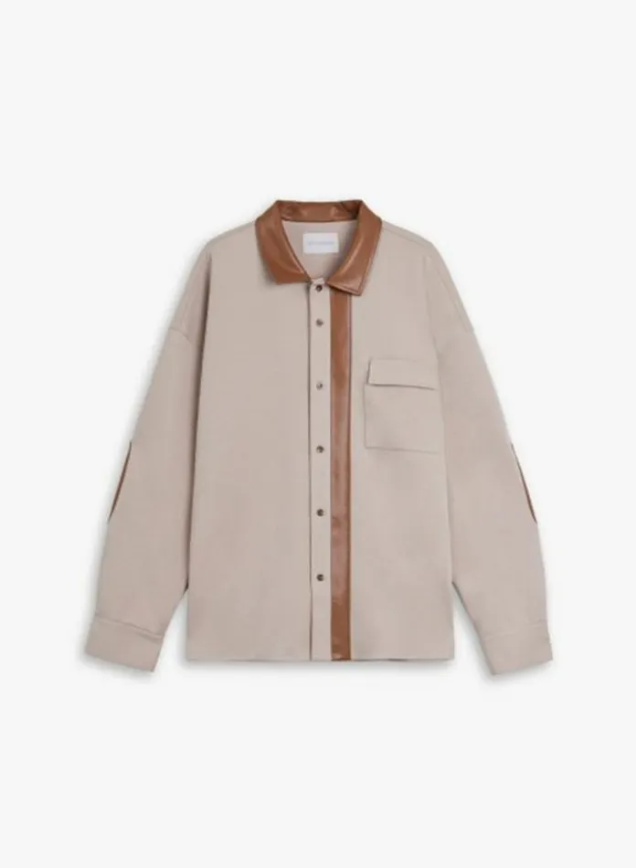 Silk Maison Leather and Jackets LeatherLike Collar Polo Jacket Greige 8211 Women