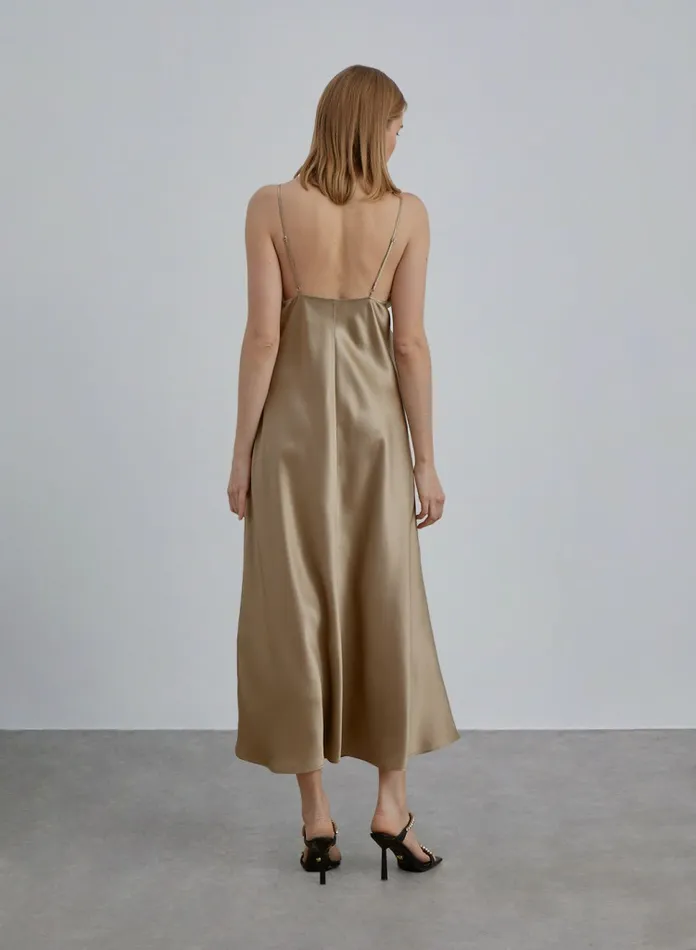 Silk Maison Maxi Dresses VNeck Ruched Silk Slip Dress Champagne 8211 Women Silk Maison Maxi Dresses VNeck Ruched Silk Slip Dress Champagne 8211 Women