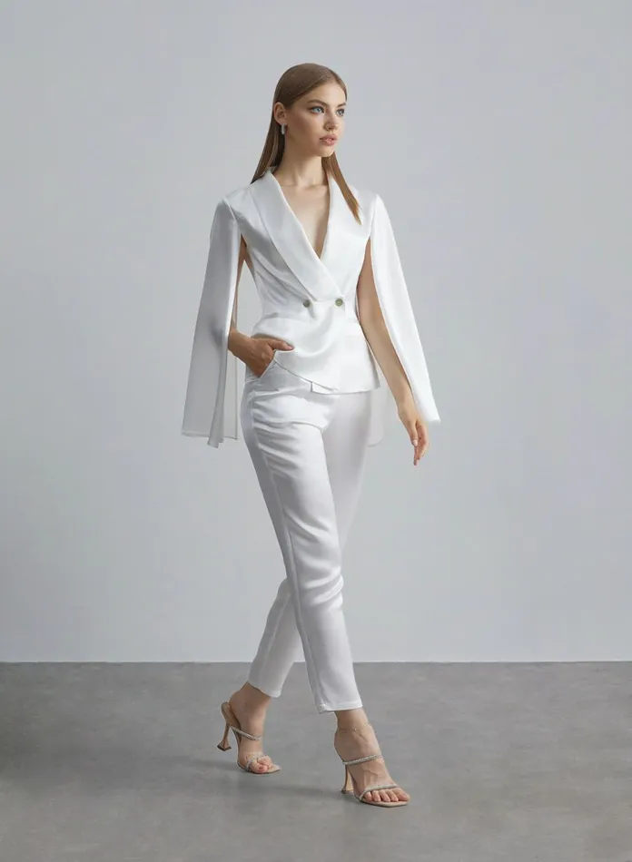 Silk Maison Midi Dresses Tapered Satin Suit Pants Pearl White 8211 Women