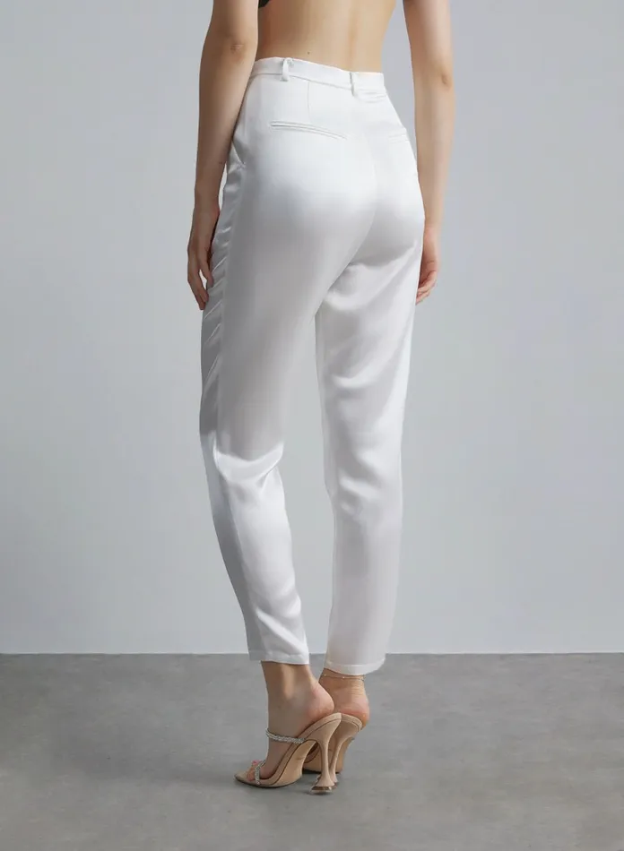 Silk Maison Midi Dresses Tapered Satin Suit Pants Pearl White 8211 Women
