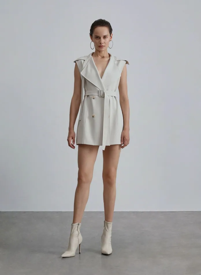 Silk Maison Mini Dresses Lapel Blend Vest Dress Cream 8211 Women