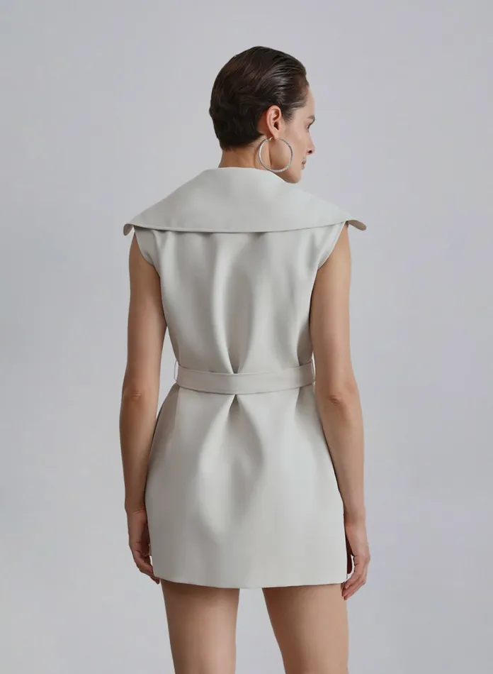 Silk Maison Mini Dresses Lapel Blend Vest Dress Cream 8211 Women