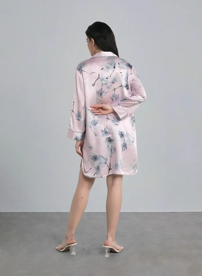 Silk Maison Mini Dresses Womens Printed Silk Shirt Nightgown MistyRose 8211 Women