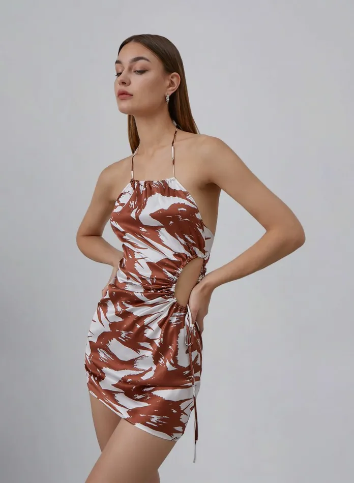 Silk Maison Prints and Patterns CutOut Swallow Silk Mini Dress Dusky Brown 8211 Women Silk Maison Prints and Patterns CutOut Swallow Silk Mini Dress Dusky Brown 8211 Women