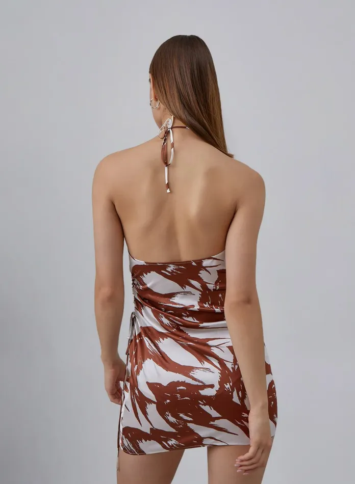 Silk Maison Prints and Patterns CutOut Swallow Silk Mini Dress Dusky Brown 8211 Women Silk Maison Prints and Patterns CutOut Swallow Silk Mini Dress Dusky Brown 8211 Women