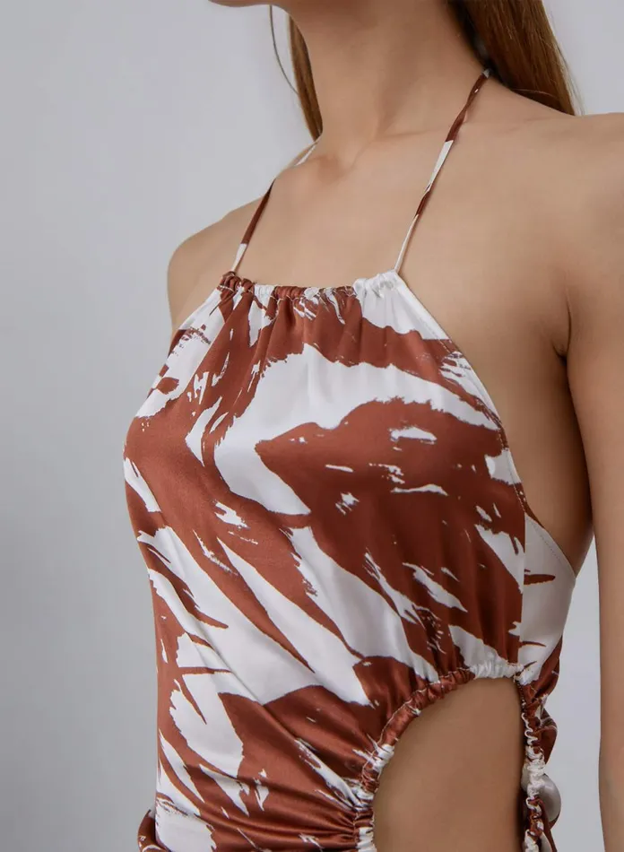 Silk Maison Prints and Patterns CutOut Swallow Silk Mini Dress Dusky Brown 8211 Women Silk Maison Prints and Patterns CutOut Swallow Silk Mini Dress Dusky Brown 8211 Women