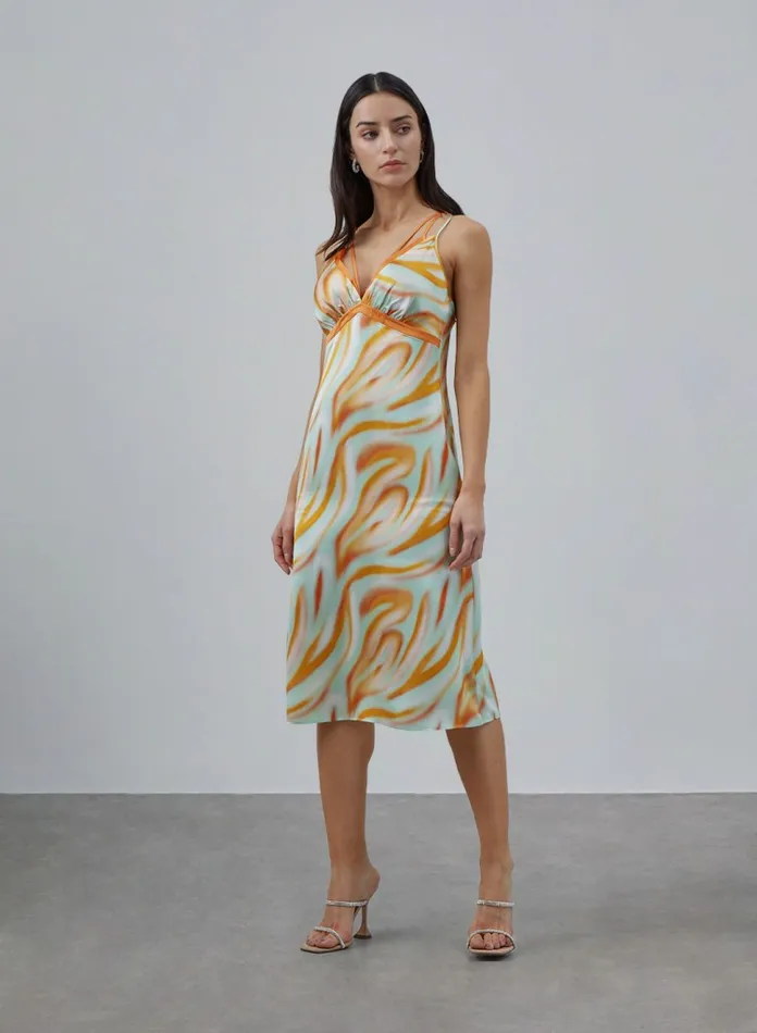 Silk Maison Prints and Patterns Double Straps Print Midi Silk Slip Dress Summer Orange 8211 Women Silk Maison Prints and Patterns Double Straps Print Midi Silk Slip Dress Summer Orange 8211 Women