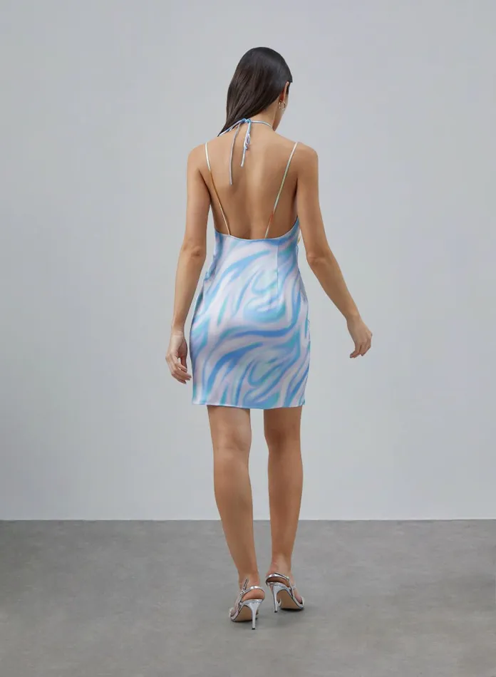 Silk Maison Prints and Patterns Drawstring Fake Twopiece Silk Slip Dress Dreamy Blue 8211 Women