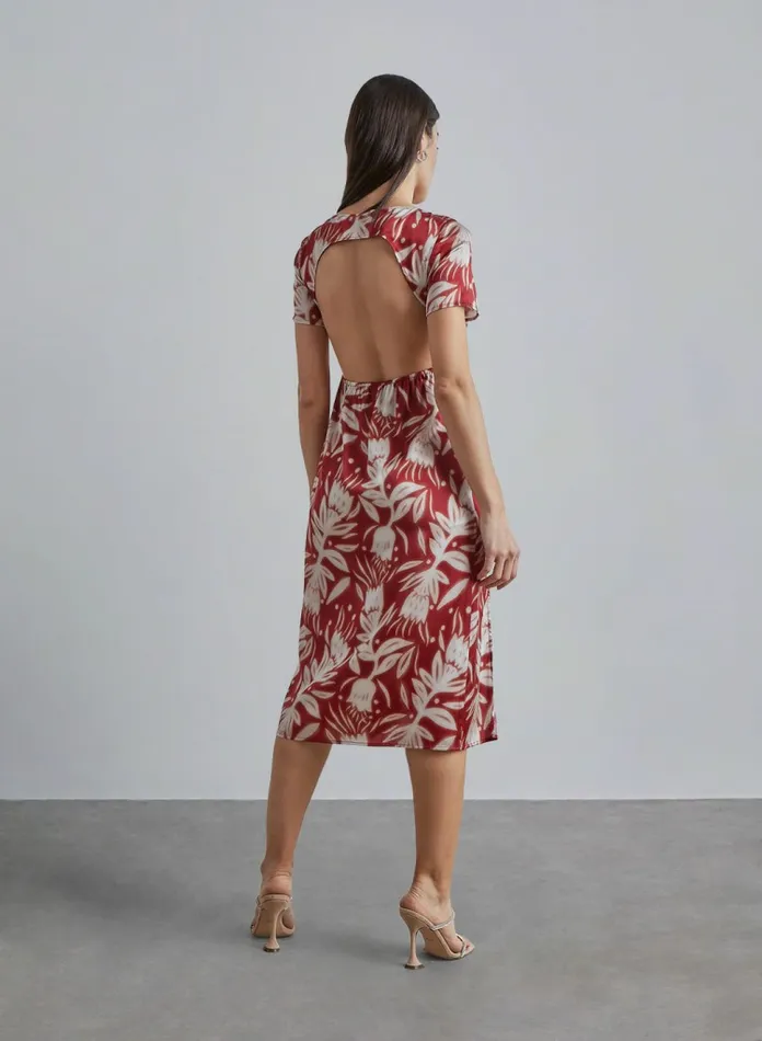 Silk Maison Prints and Patterns Side Slit Open Back Silk Dress Floral Red 8211 Women