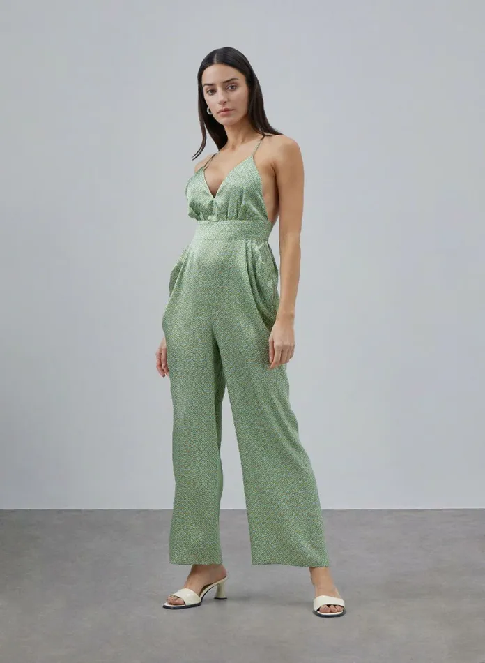 Silk Maison Prints and Patterns Vneck Silk Camisole Jumpsuit Gooseberry Green 8211 Women