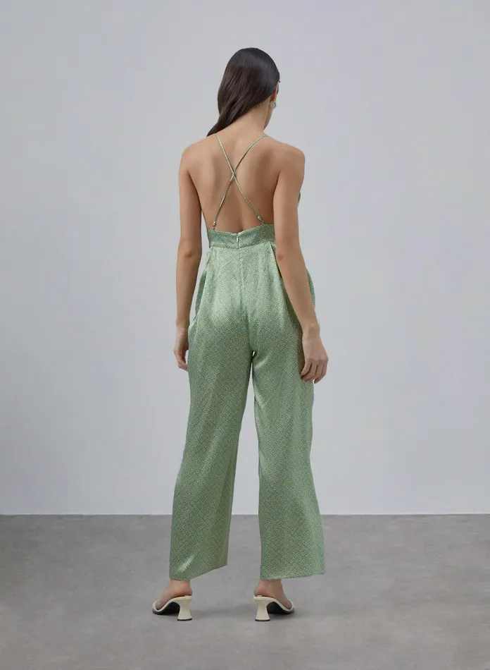 Silk Maison Prints and Patterns Vneck Silk Camisole Jumpsuit Gooseberry Green 8211 Women