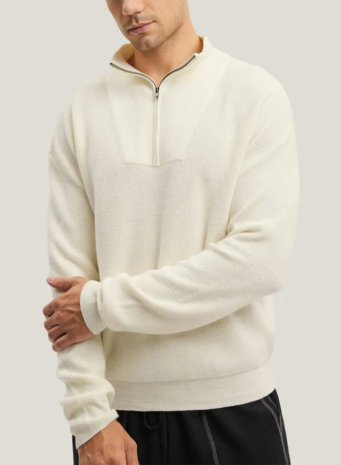Silk Maison Pure Merino Wool HalfZip Sweater Ivory 8211 Men