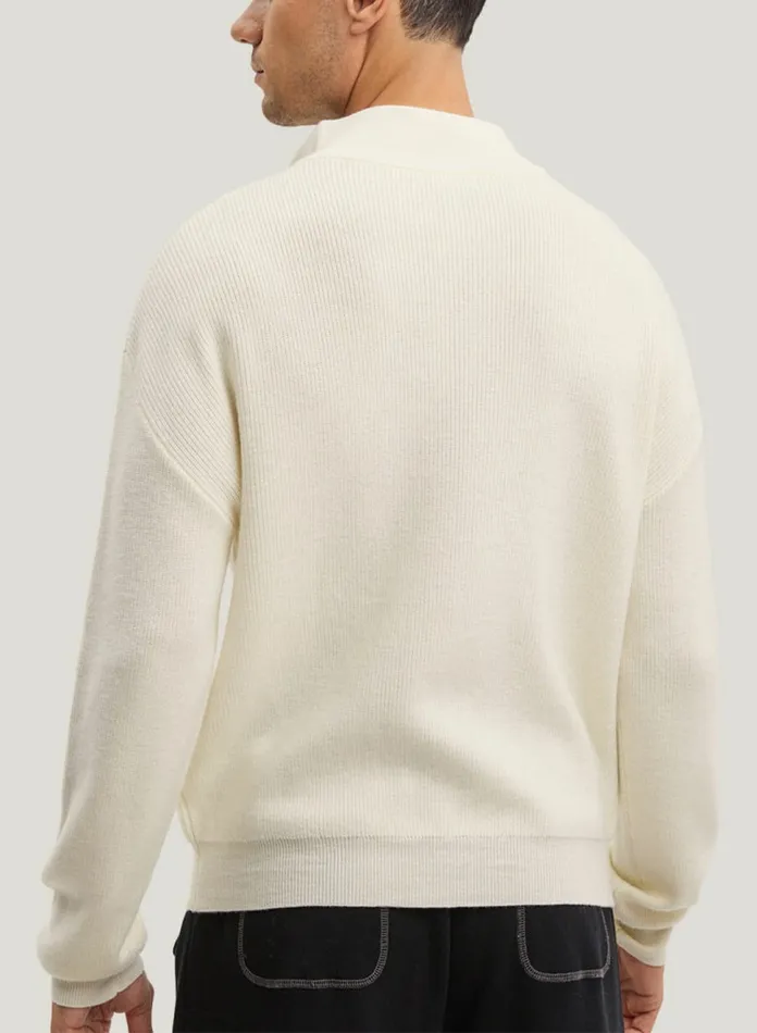 Silk Maison Pure Merino Wool HalfZip Sweater Ivory 8211 Men