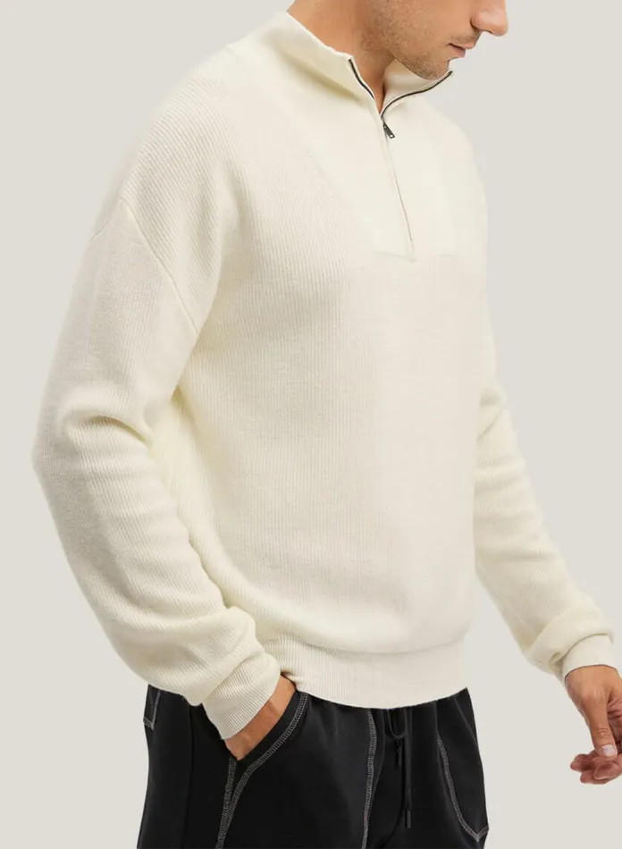 Silk Maison Pure Merino Wool HalfZip Sweater Ivory 8211 Men
