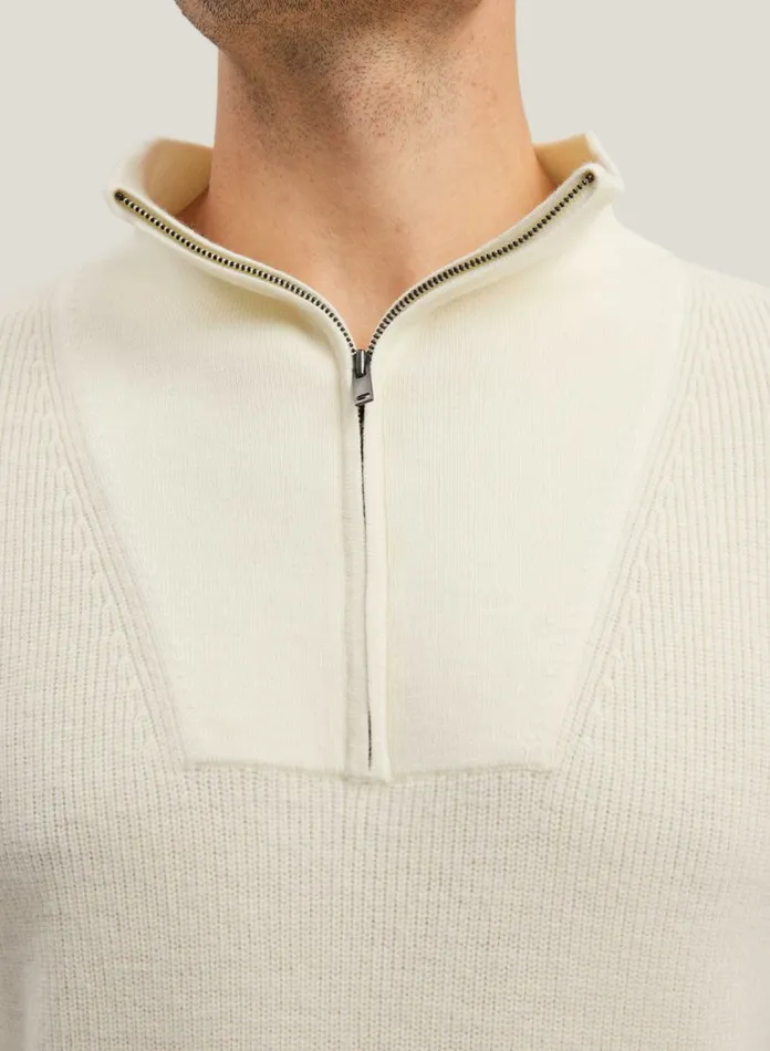 Silk Maison Pure Merino Wool HalfZip Sweater Ivory 8211 Men