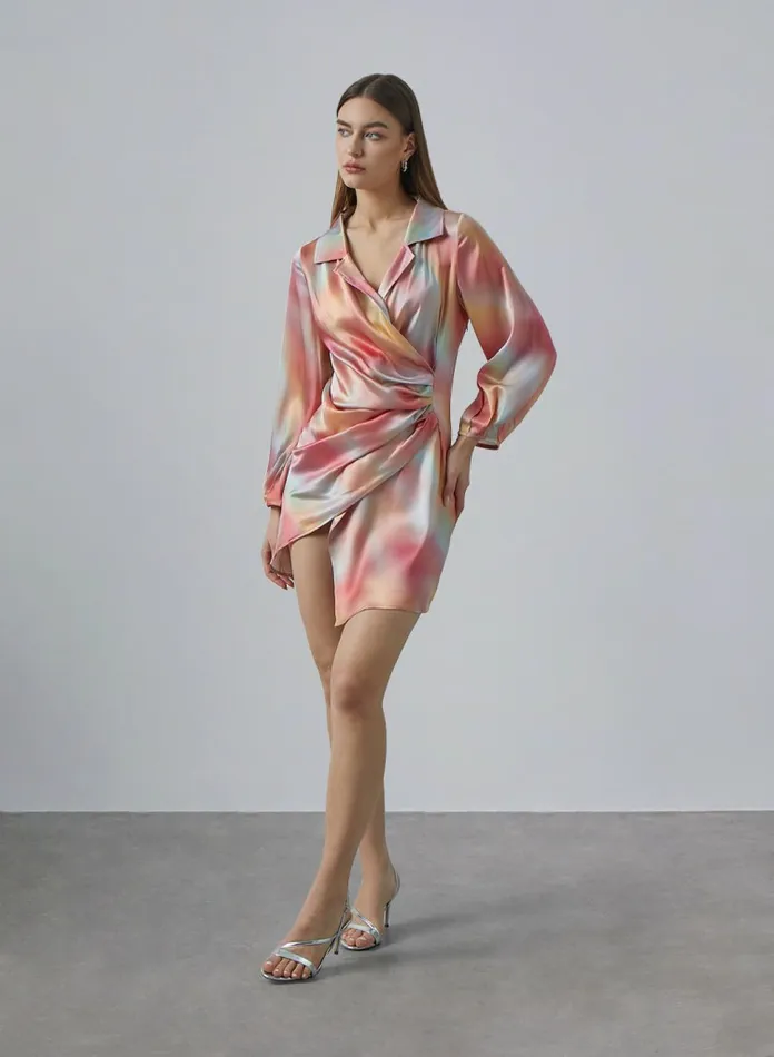 Silk Maison Shirt Dresses Asymmetric Pleated Silk Shirt Dress Rainbow Pink 8211 Women