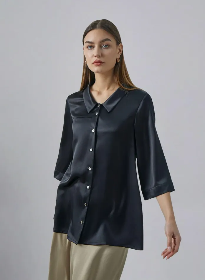 Silk Maison Shirts 34 Sleeve Narrow Collar Silk Shirt Black 8211 Women