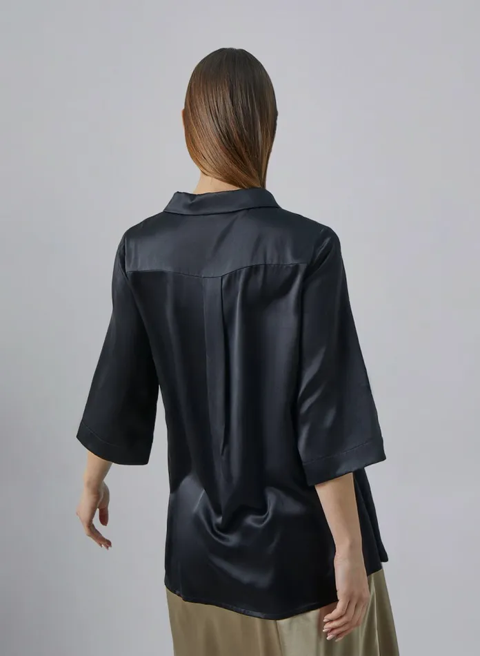 Silk Maison Shirts 34 Sleeve Narrow Collar Silk Shirt Black 8211 Women