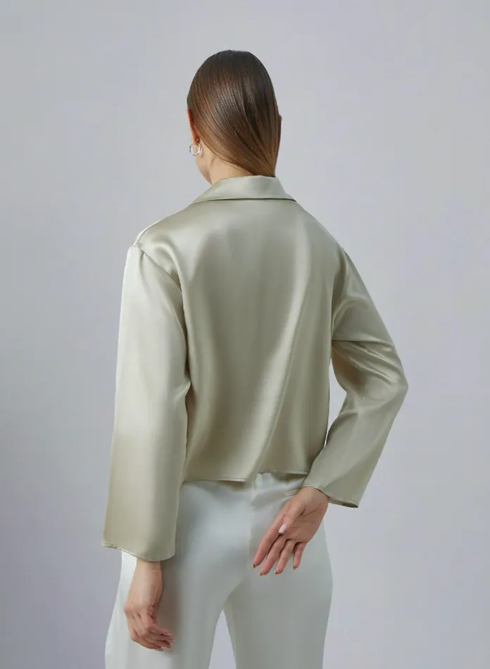 Silk Maison Shirts Airy Lapel Silk Blouse Beige 8211 Women